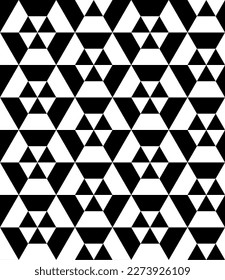 Seamless monochromatic vector graphic of alternating patterns of triangles and hexagons