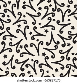 seamless monochrome abstract confetti line and star pattern background