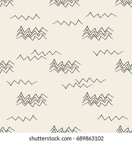 seamless monochrome abstract hand drawn mountain with zigzag line pattern background