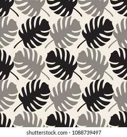 seamless monochrome abstract nature pattern  background with palm leaf