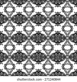 Seamless Monochrome Abstract Pattern. Kaleidoscope.Hand Drawn Texture