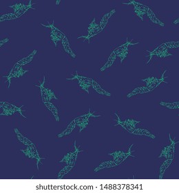 Seamless monochrome animal pattern with silhouettes of shrimp. Hand drawn linear sketches.