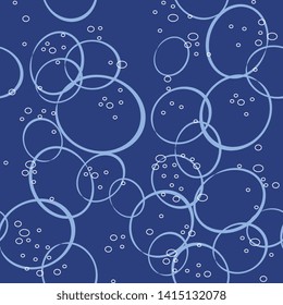 Seamless monochrome aquatic pattern with abstract linear ellipses and bubbles. 