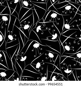 Seamless monochrome background with flowers