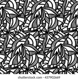 Seamless Monochrome Background. Hand Drawn illustration, Coloring Book for Adults.