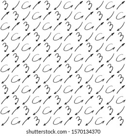 Seamless monochrome background with hand-drawn arrows. Black and white vector illustration.
