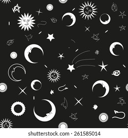 Seamless monochrome background with the night sky for your design