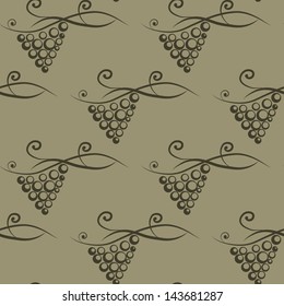 Seamless monochrome background with stylized grape branches