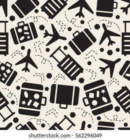 seamless monochrome bag and airplane pattern background