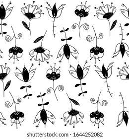 
Seamless monochrome black-white pattern with abstract flowers.
