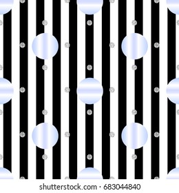 seamless monochrome blue dot with silver dot glitter on stripe pattern background
