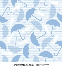 seamless monochrome blue umbrella with bubble pattern on blue stripe background