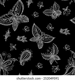 Seamless monochrome butterflies  pattern