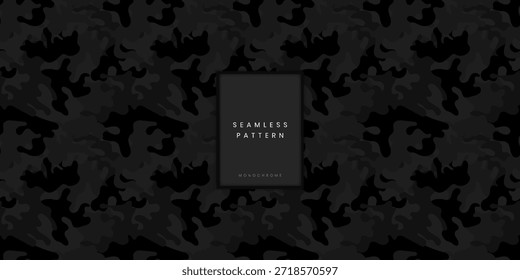 Padrão de camuflagem monocromático contínuo ou textura de camo dinâmica com formas orgânicas irregulares em preto e cinza escuro para equipamentos militares táticos modernos e superfície de equipamento exterior robusta