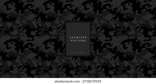 Padrão de camuflagem monocromática sem costura ou fundo de camuflagem líquido com formas orgânicas fluindo em preto e cinza para design têxtil de moda moderna e vestuário de estilo de vida ou superfície denim