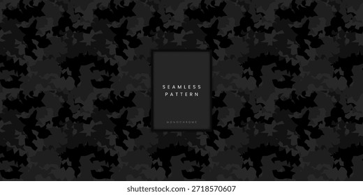 Padrão de camuflagem monocromática sem costura ou textura de camo robusta com formas geométricas afiadas em preto e carvão para equipamentos táticos pesados e superfície de equipamentos militares ou denim