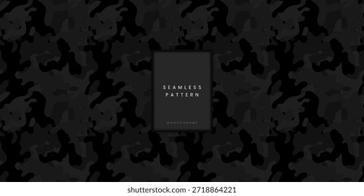 Padrão de camuflagem monocromática sem costura ou textura macia de camo de bolha com formas cinza escuro em um fundo preto para equipamento tático militar e vestuário de caça ou superfície de jeans
