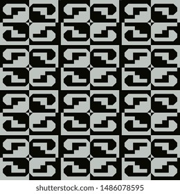Seamless monochrome checkerboard pattern with abstract geometric shapes. Black and white serrated square ornament. Ethnic Uari motif from ancient Peru.