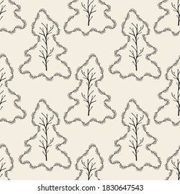 seamless monochrome christmas pattern background with pine tree from ivy plant