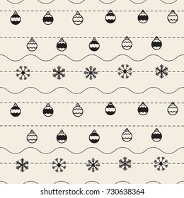 seamless monochrome christmas pattern background with snow and ball