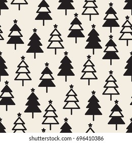 seamless monochrome christmas pattern backgrround with pine tree