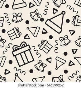 seamless monochrome christmas pattern with gift ,hat and bell background.eps