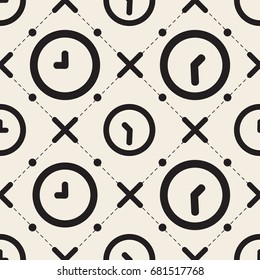 seamless monochrome  clock with dot and grid pattern background