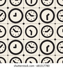 seamless monochrome  clock with dot and grid pattern background