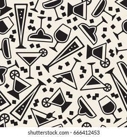 seamless monochrome cocktail glasses pattern background