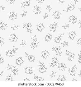 Seamless monochrome daisy pattern on bright background, vector illustration for textile, postcard, wallpaper design. Very useful