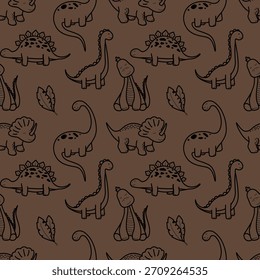 Patrón de dinosaurio monocromo sin fisuras para niños