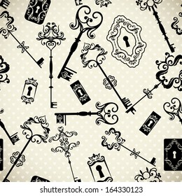 Seamless monochrome elegant pattern with vintage keys 