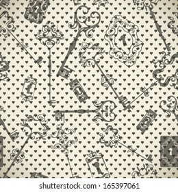 Seamless monochrome elegant pattern with vintage keys 