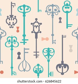 Seamless monochrome elegant pattern with vintage keys. Seamless keys pattern.