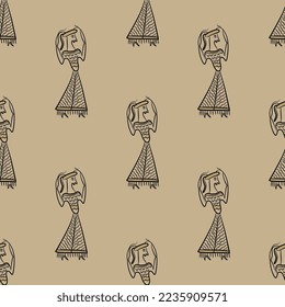 Seamless monochrome ethnic pattern with funny dancing Mycenaean women. Ancient Greek Cretan Minoan goddess. 