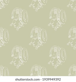 Seamless monochrome ethnic pattern with heads of Mayan man. Native American Indian art of ancient Mexico or Guatemala. Hand drawn linear rough sketch.