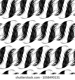 seamless monochrome feather pattern, vector