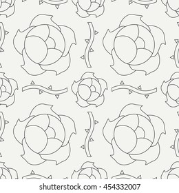 Seamless monochrome flat line pattern with blooming rose flowers. Vector illustration. Elements for design. Rosebush. Graphic texture for design , wallpaper. Rosebush pattern. Garden style.