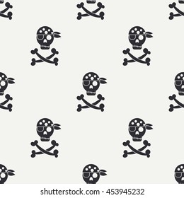 Seamless monochrome flat pattern with pirate flag. Jolly Roger silhouette. Vector illustration. Elements for design. Skull and crossbones. Graphic texture for design , wallpaper. Corsair. Pirate.