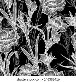 Seamless monochrome floral background with carnation