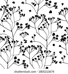 Seamless monochrome floral background. Gypsophila floral pattern. Vector illustration