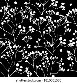 Seamless monochrome floral background. Gypsophila floral pattern. Vector illustration