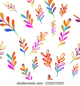 Seamless monochrome floral background. Rainbow leaf twigs. Vector illustration