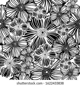 Seamless monochrome floral background. Vector illustration