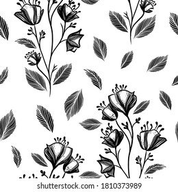 Seamless monochrome floral background. Vector illustration