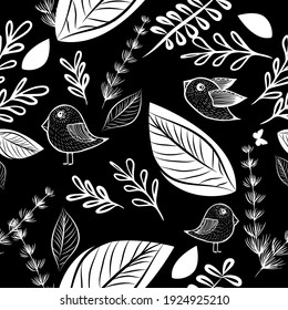 Seamless monochrome floral background. Vector illustration