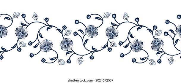 Seamless monochrome floral border design