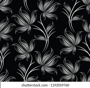 Seamless monochrome floral pattern