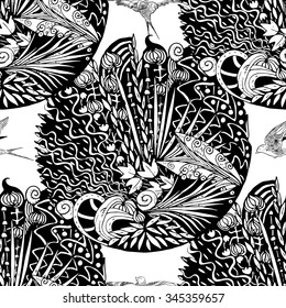 Seamless monochrome floral pattern