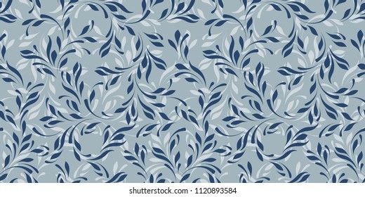 Seamless monochrome floral pattern. Floral background for textile, wallpapers, wrapping, paper. Blue color.
